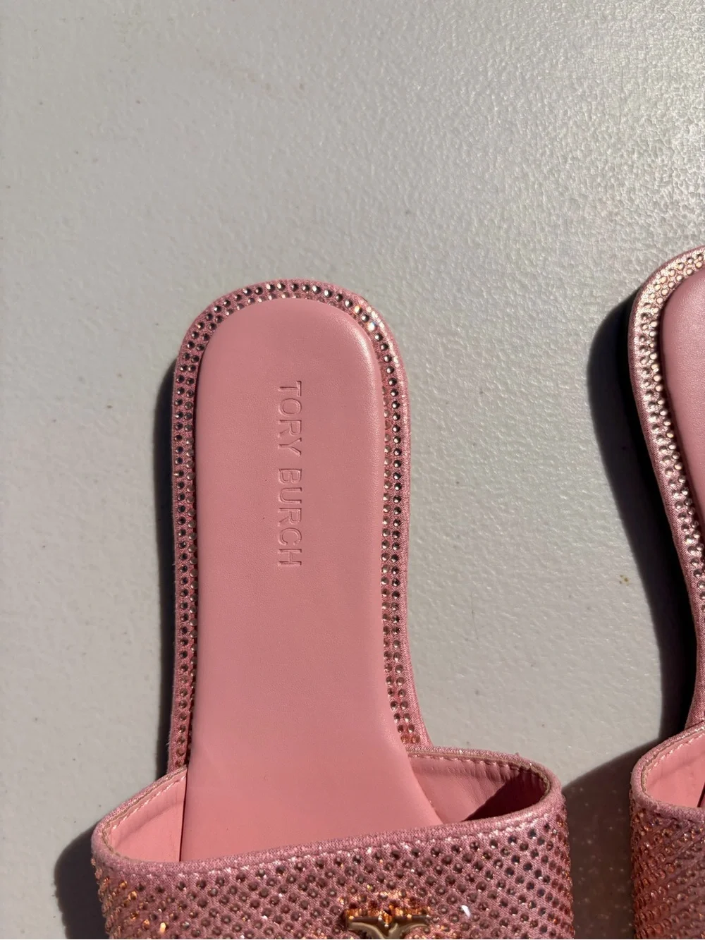 Tory Burch Rose Pink Logo Slide Sandals with Sparkle Strap - Picture 2 of 4